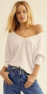 Free People Santa Clara Thermal Henley Womens Medium Alabaster NWT Photo 0