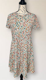 ZARA M Cream Floral Ribbed Knit Tiered Mini Dress Short Sleeve Cottagecore‎ Boho Photo 0