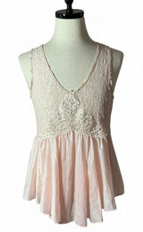 Vintage Lace Embroidered Babydoll Tank Top Women Large Pink Coquette Pearl Trim Photo 0