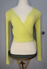 Urban Outfitters Lime Green Ribbed Lace-Trim Wrap Sweater Photo 0