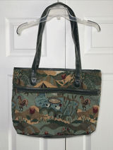 Jaguar Vintage Tapestry Tote Bag Womens OS Green Farm Scene Animal Woven Cotton Photo 0