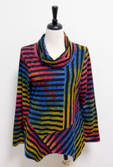 Feratelli Ombre Rainbow Stripe Cowl Neck Asymmetrical Hem Wearable Art Tunic L Photo 0