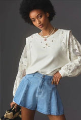 Anthropologie White Lace Floral Mesh Long Sleeve‎ Sweatshirt Photo 0