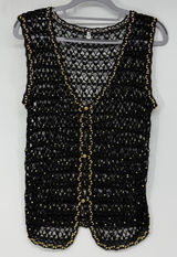 Vintage Korea Black Crochet Gold‎ Beaded Open Knit Boho Festival Vest Photo 0