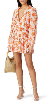 MISA Los Angeles Lorena Orange Floral Ruffle Mini Dress XS Long Sleeve‎ Photo 0