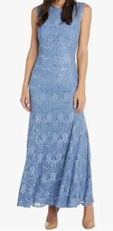 R&M Richards Dress Women's 10 Lace Sequin Maxi Formal Gown Homecoming Blue‎ Photo 0