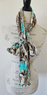 Vintage 80s Abstract Brushstroke Oblong Scarf Turquoise Tan Brown Black 7x80​ Photo 0