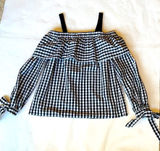 ASOS Cold Shoulder Black & White Plaid Long Sleeve Top Photo 0
