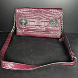 GUESS Handbag Shoulder Bag Y2K Purse Plum Alligator Skin‎ Style Silver Chain Photo 0