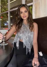 top cropped halter sequined surplice top Photo 0