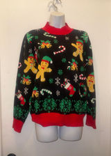 New Christmas Festive Gingerbread Crewneck Sweater - Black/Red Photo 0