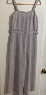 Doe & Rae Light Gray Wide Leg Jumpsuit Tie Straps Ruffle Waist‎ Womens Medium Photo 0