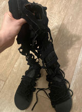 Free People Cypress Suede X Embroidered Calf Lace Up Gladiator Sandals Shoe 7 37 Photo 0