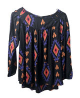 Lucky Brand Women’s Black Tunic w/ Purple & Orange Aztec Print Size S Photo 0