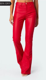 Edikted Pants Leather Flare Red Photo 0