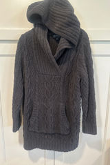 Barefoot Dreams CozyChic Cable Knit Hoodie Sweater Charcoal Gray Womens M flaw Photo 0