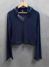Athleta Spirit Ribbed‎ Cropped V-Neck Hoodie Navy Blue Size XXS Photo 0