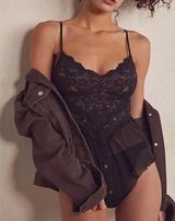 NEW HAH by Free People Womens XS Black Skate HAHround Romper lace button accent Photo 0