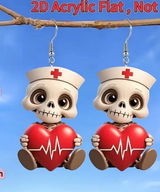 ❤️‍🩹❤️‍🩹❤️‍🩹3 for 12$❤️‍🩹❤️‍🩹❤️‍🩹Cute Nurse Skull Heart Earrings - Red Photo 0