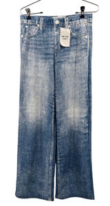 Mila Rosabella Pants Womens‎ M Blue Trompe L'oeil Faux Denim Print Wide Leg Knit Photo 0