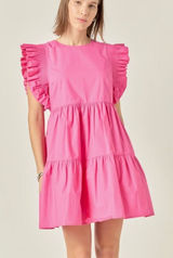 English Factory | Ruffled Babydoll Mini Dress w/ Pockets Fuchsia Pink Photo 0