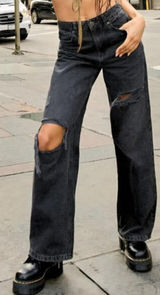 Garage Denim Street Wide Leg Black Distressed Jeans Size 00/23 Y2K Photo 0