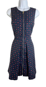 Tommy Hilfiger Navy Blue Red Geometric Floral Front Zip Fit Flare Dress Size 2 Photo 0