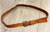 Vintage Tan Genuine Leather Belt Brass Distressed Buckle Made in Italy 40/42 Photo 0