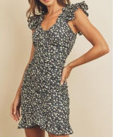 Dress‎ Forum Navy Blue Daisy Ditsy Floral Ruched Ruffle Flounce Mini Dress Small Photo 0