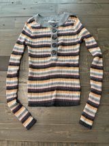 American Eagle Women’s Striped Ribbed Henley Sweater Size XS Photo 0