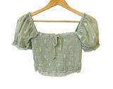 Unique Vintage Mint Green Puff‎ Sleeve Cropped Short Sleeve Top Size Small 4 Photo 0