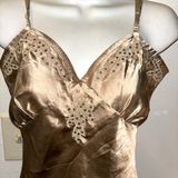 NEWPORT NEWS Gold satin long beaded sequins Slip nightgown lingerie NWTS size 6 Photo 0