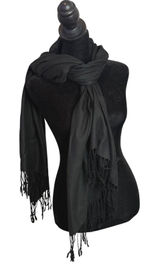 Pashmina Scarf Fringe Trim Wrap 100% Pashmina Black Unisex Adult Photo 0