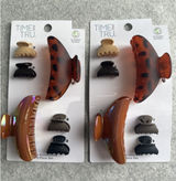 New‎ Time And Tru Hair Claw Clip Lot of 2 Sets Lg Sm Brown Beige Black Classic Photo 0