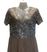 Maya Deluxe (ASOS) Women's Size 6 V-neck Maxi Tulle Dress Chic Sequin Bodice Photo 0
