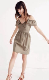 Madewell Khaki Olive Green Cold Shoulder Cotton Neutral Minimalist Sundress 4 Photo 0