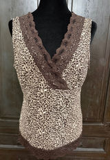 Cato Brown animal pattern lace tank top- large. **Refer to measurements for actual size as tag removed. Gently warn and very good condition. Large is estimated at 19” from armpit to armpit x 23”. Non-smoking home. priced to sell at as is condition. Don’t like my price, make reasonable offer! And thank you for checking my closet. Photo 0