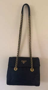 Prada Tessuto Nylon Chain Shoulder Bag Black Triangle Logo Pre-owned Auth VTG Photo 0