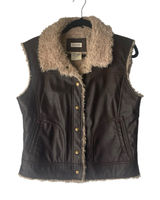 Maurices Y2k Size Large Penny Lane Retro Faux Leather Brown Button Up Vest Photo 0