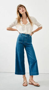 SPANX Cropped Wide Leg Jeans Patch Pocket Shape EveryWear Denim L Photo 0
