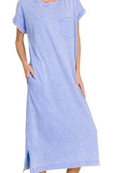 Zenana Washed Exposed‎ Seam Short Sleeve T-Shirt Dress Photo 0