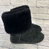 UGG Boots Womens 9.5 Classic Tall Shearling Winter Black Suede Leather Fur Photo 0