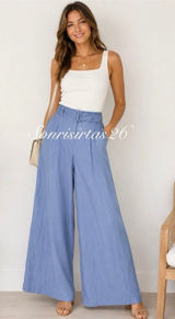 House of Harlow 1960 Wide Leg Pants Periwinkle Blue Belt Linen Resort Coastal 8 Photo 0