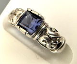 Vintage Sterling Silver Ring Blue Gemstone Ornate Scroll Design Signed Thailand Photo 0
