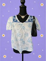 American Vintage Vintage Y2K Cottagecore Prairie Embroidered Peasant 100% Cotton Top Size Medium Photo 0
