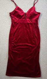 Haute Monde Women's XL Burgundy Velvet Strappy V-Neck Midi Bodycon Dress Photo 0