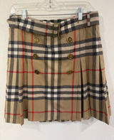 Burberry London Nova Check Wool Pleated Belted Skirt S Photo 0