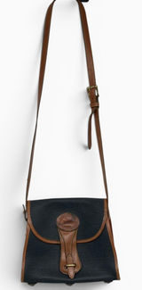 Vintage Dooney & Bourke AWL Carrier Crossbody Navy British Tan Leather USA Photo 0