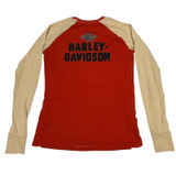 Harley-Davidson Raglan Long Sleeve Shirt Women’s XS RedTan 1903 Logo Graphic Tee Photo 0
