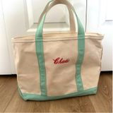 Vintage LL Bean canvas tote teal embroidered chaotic Photo 0